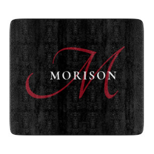 Planche À Découper Élégant Monogramme moderne noir rouge