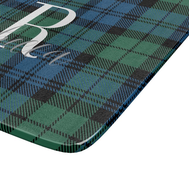 Planche À Découper Élégant Monogramme Tartan Vert Campbell Plaid  (Coin)