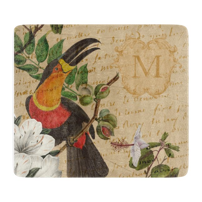 Planche À Découper Élégant Monogramme Toucan (Devant)