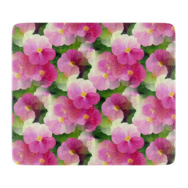 Planche À Découper Élégant Motif à fleurs rose et blanc Impatiens (Devant)