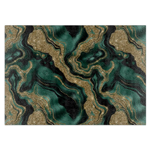 Planche À Découper Élégant motif agate vert et doré pailleté