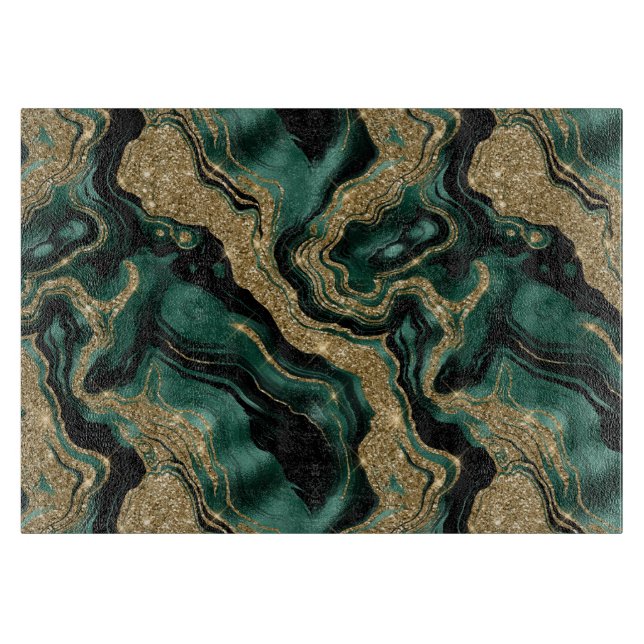 Planche À Découper Élégant motif agate vert et doré pailleté (Devant)