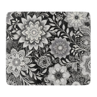 Planche À Découper Élégant Motif de dentelle florale noir et blanc