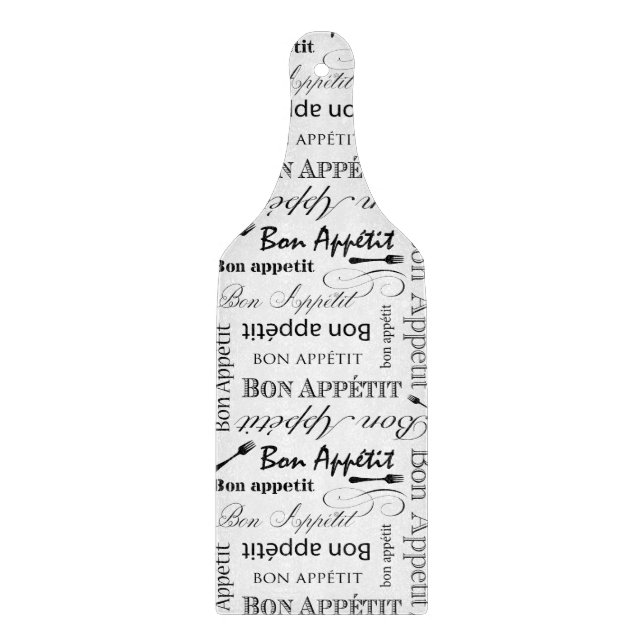 Planche À Découper Élégant Noir et Blanc Bon Appetit Chef Français (Devant)