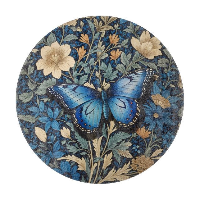 Planche À Découper Elégant Papillon Bleu William Morris Inspiré (Devant)