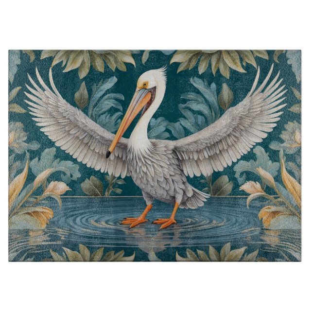 Planche À Découper Élégant paradis tropical des oiseaux pélicans (Devant)