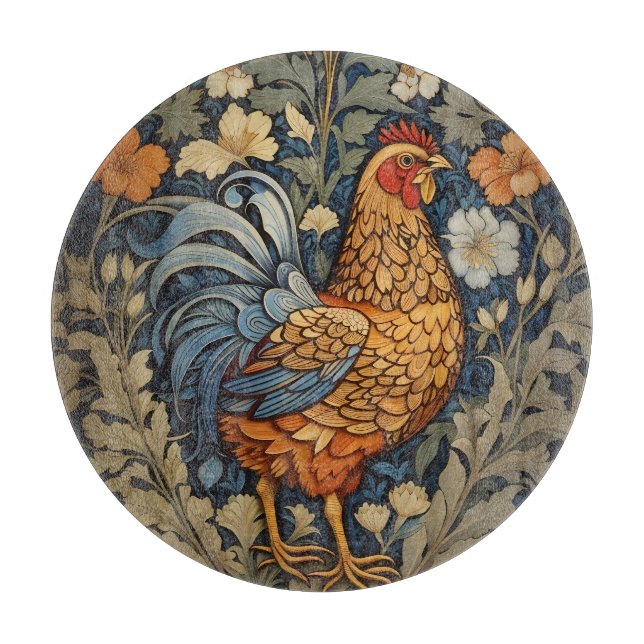 Planche À Découper Élégant poulet William Morris Inspiré Floral (Devant)