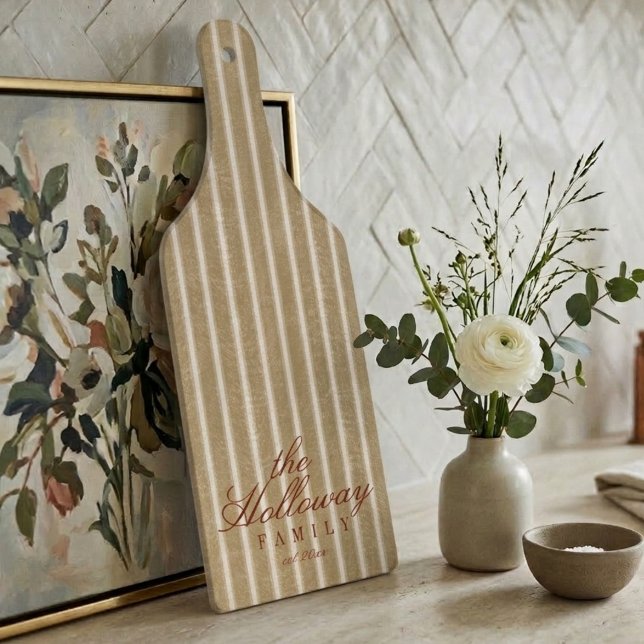 Planche À Découper Elegant Stripe Script Typography Family Name  (Elegant Stripe Script Typography Family Name Cutting Board)