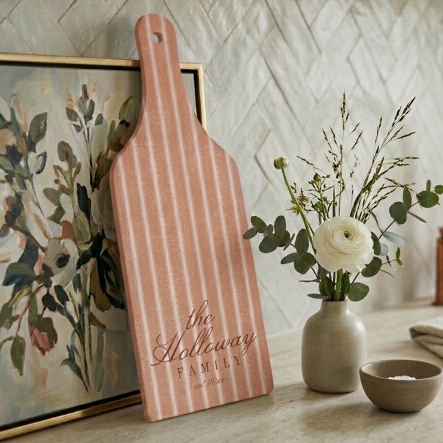Planche À Découper Elegant Stripe Script Typography Family Name  (Elegant Stripe Script Typography Family Name Cutting Board)