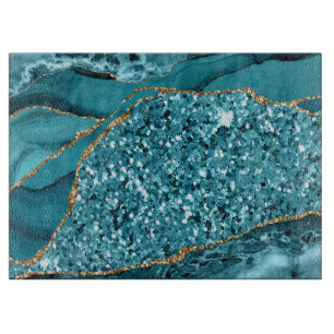 Planche À Découper Elégant Turquoise et Parties scintillant or Ocean 