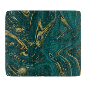 Planche À Découper Élégant Turquoise Vert & Or Marbre Swirl  