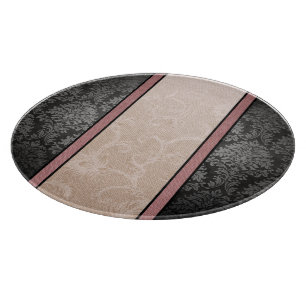 Planche À Découper Élégant verre Vintage floral rose et gris Damas