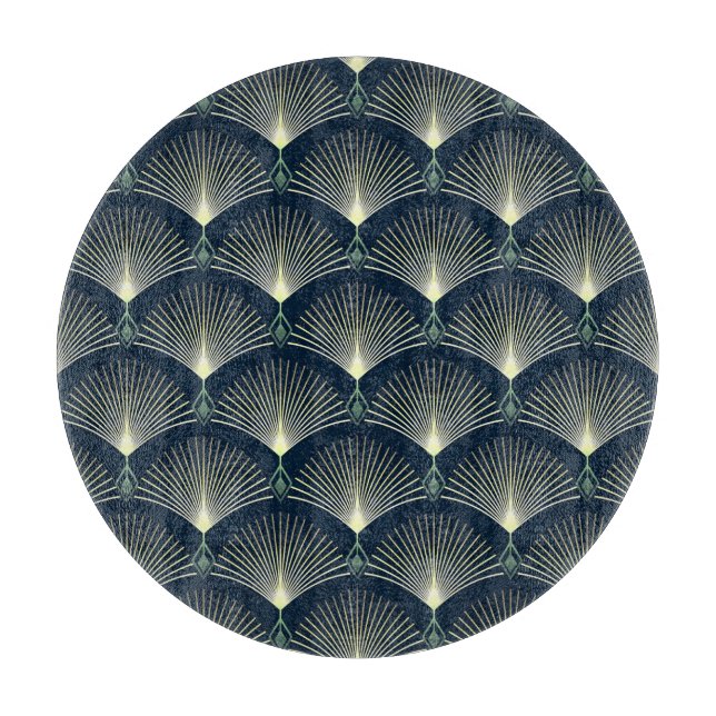 Planche À Découper Elégante Géométrie : Bleu Art Déco. (Devant)