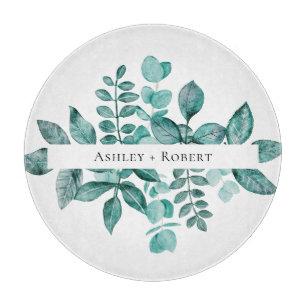 Planche À Découper Elégante verdure Turquoise Aquarelle Mariage moder