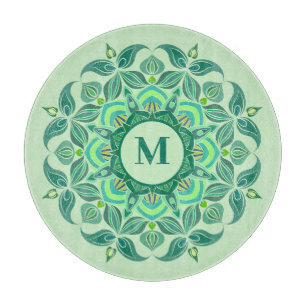 Planche À Découper Élégantes teintes de vert Mandala Flourish Monogra
