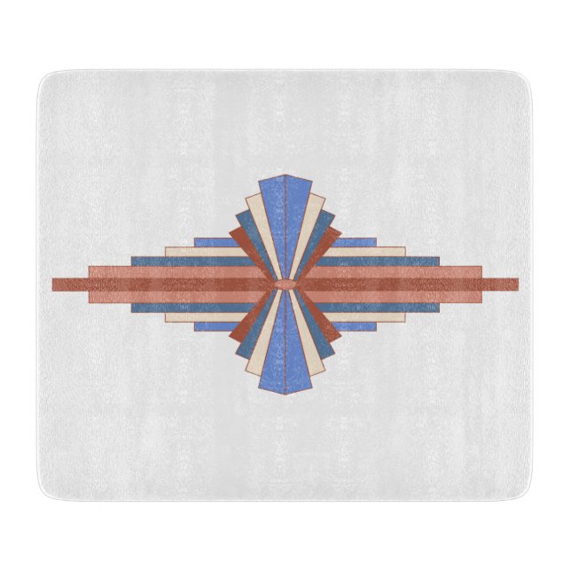 Planche À Découper Éléments Art déco en or rose & bleu (Devant)