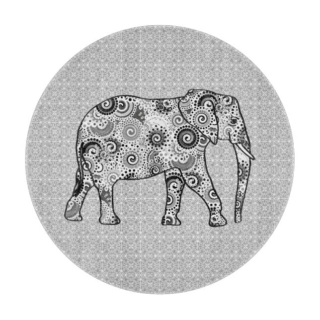 Planche À Découper Éléphale tourbillon fractal - gris, noir et blanc (Devant)