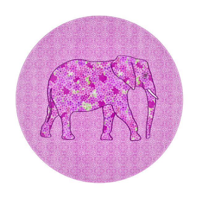 Planche À Découper Eléphant à fleurs - orchidée et magenta (Devant)