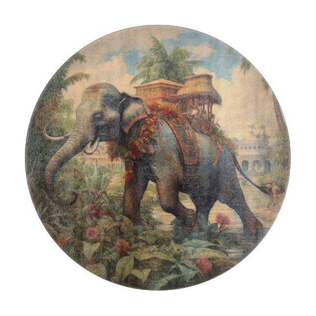Planche À Découper éléphant botanique vintage avec howdah (Devant)