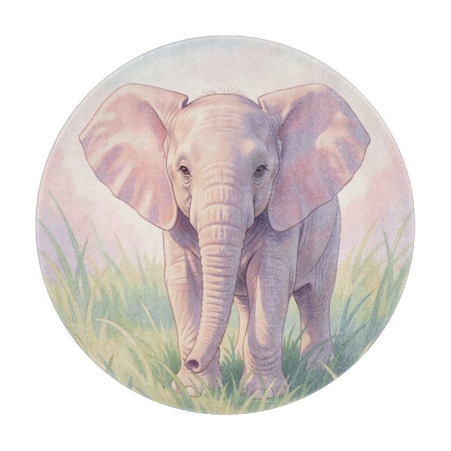 Planche À Découper Éléphant de bébé mignon Prairie pastel (Devant)
