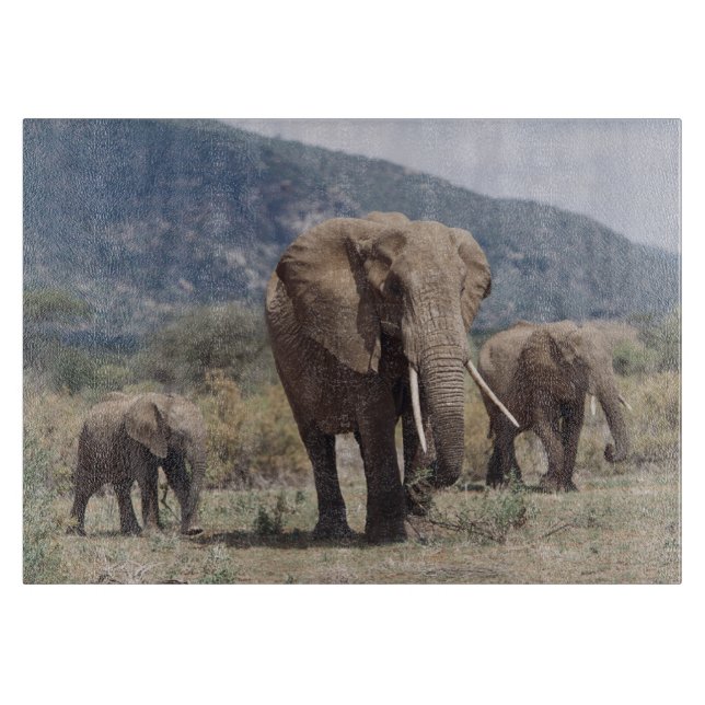 Planche À Découper Éléphant mère marchant avec un éléphant jeune (Devant)