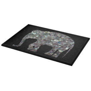 Planche À Découper Éléphant pailleté mosaïque argenté scintillant