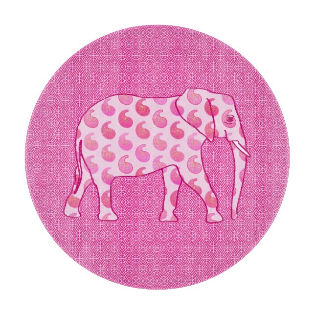 Planche À Découper Éléphant Paisley - rose givré et fuchsia (Devant)