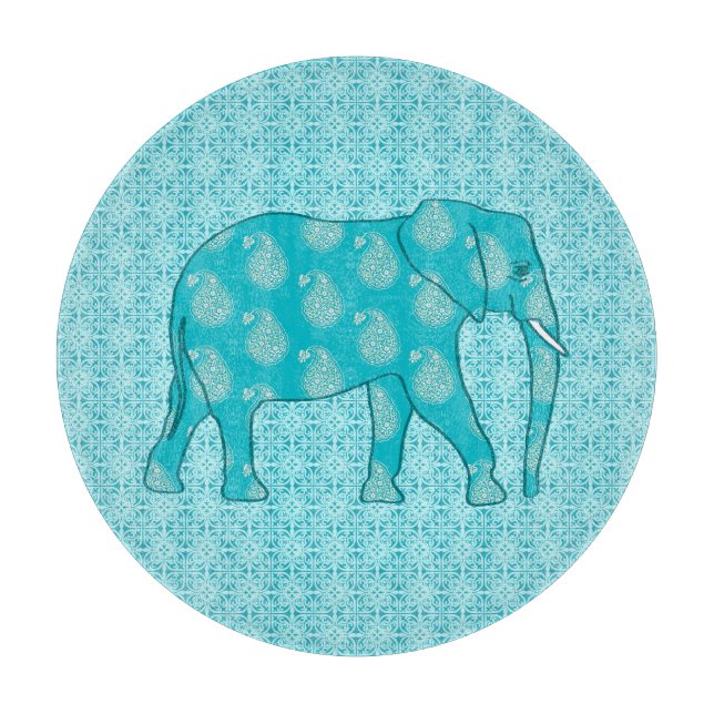 Planche À Découper Éléphant Paisley - turquoise et aqua (Devant)