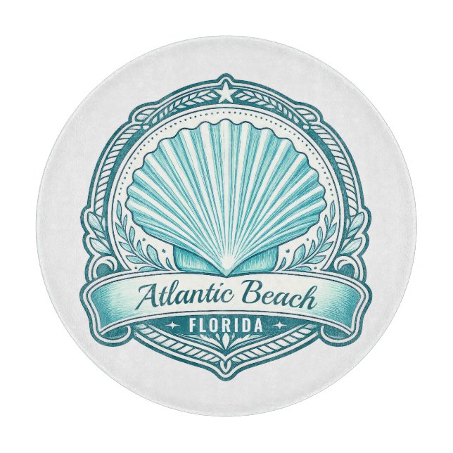 Planche À Découper Emblème côtier de coquillage de Atlantic Beach FL (Devant)