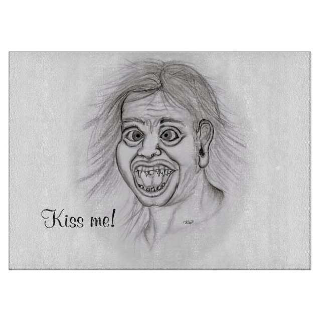 Planche À Découper Embrasse-moi ! Crayon dessin noir et blanc (Devant)