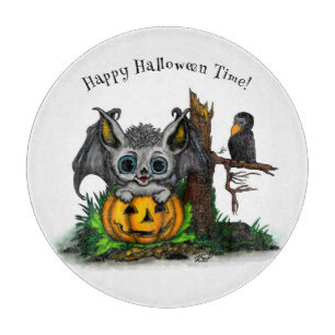 Planche À Découper En attente d'Halloween, Bat mignonne et Corbeau