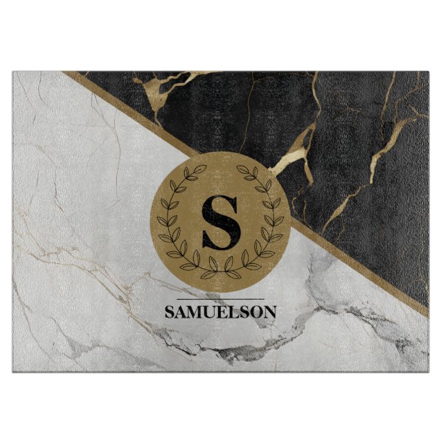 Planche à découper en marbre monogramme sophistiqu (Devant)