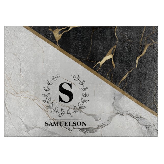 Planche à découper en marbre monogramme sophistiqu (Devant)