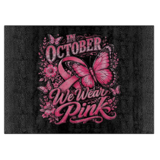 Planche À Découper en Octobre Nous Portons Rose Survivante du Cancer