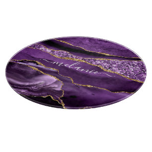 Planche à découper en paillettes dorées violettes