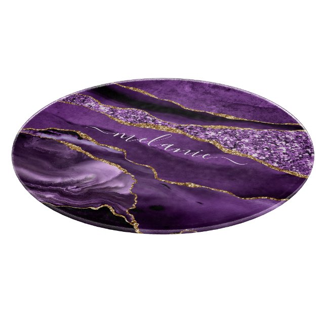 Planche à découper en paillettes dorées violettes  (Coin)