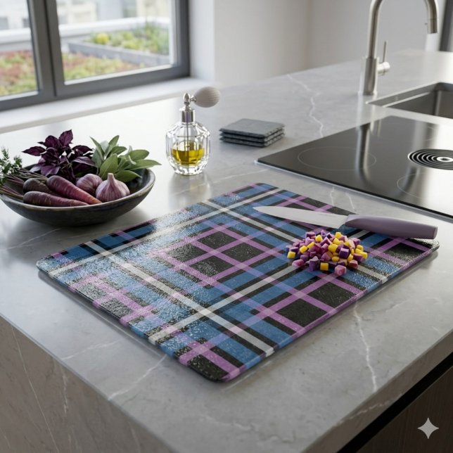 Planche à découper en verre à carreaux – Bleu fonc (Créateur téléchargé)