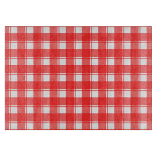 Planche à découper en verre à carreaux rouge et bl