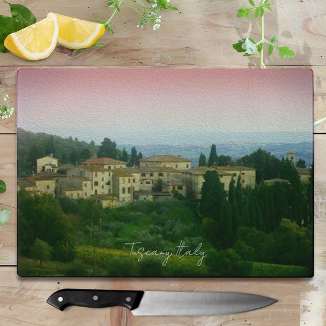 Planche à découper en verre à effet aquarelle Tosc (Tuscany Italy Watercolor Glass Cutting Board)