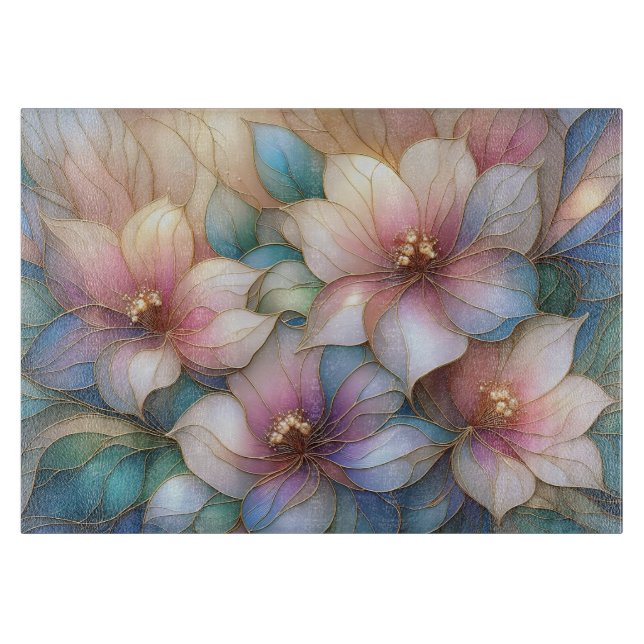 Planche à découper en verre à motif floral élégant (Devant)