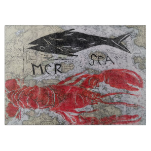 planche à découper en verre à thème homard design