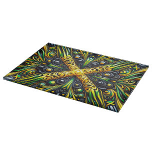 Planche à découper en verre aux couleurs jamaïcain