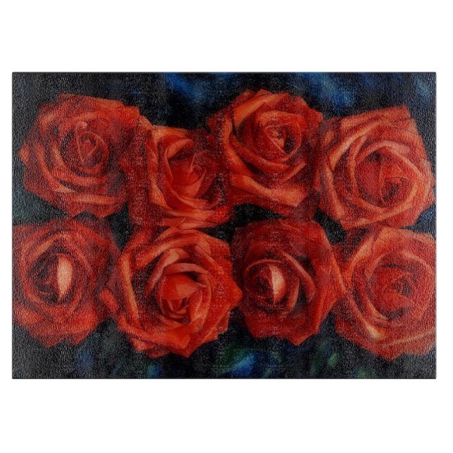 Planche à découper en verre avec art floral de ros (Devant)