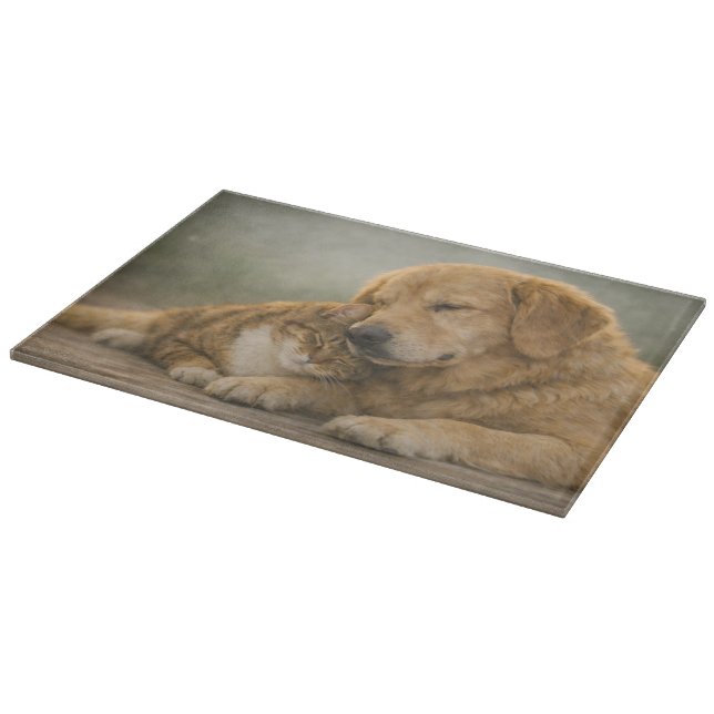 Planche à découper en verre avec chien et chat se  (Coin)