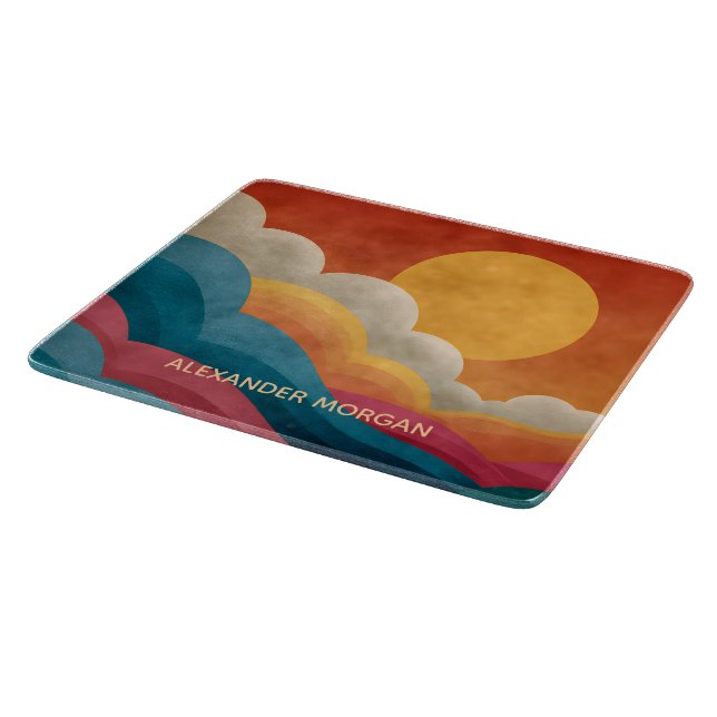 Planche à découper en verre avec coucher de soleil (Coin)