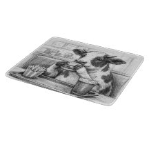 Planche à découper en verre avec dessin de vache m