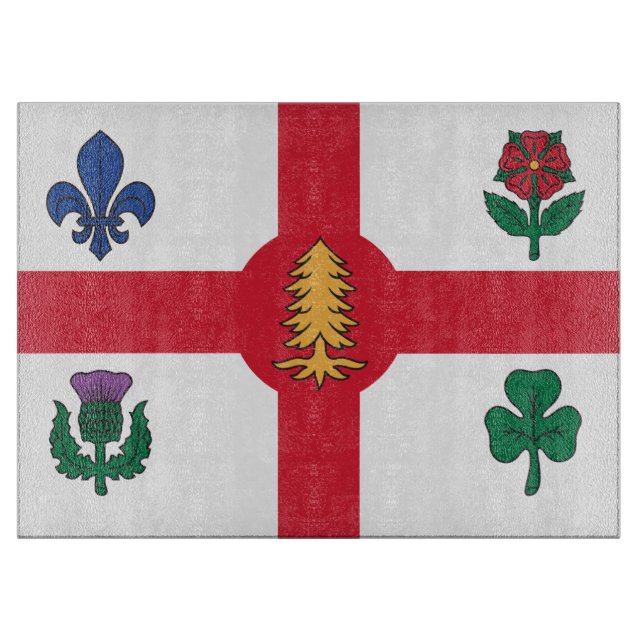 Planche à découper en verre avec Drapeau de Montré (Devant)