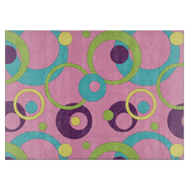 Planche à découper en verre Cercles Rose Funky (Devant)
