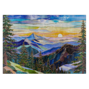 Planche à découper en verre Coucher de soleil mont