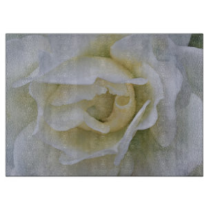 Planche à découper en verre d'art Fleur Rose Blanc